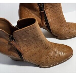 Paul Green Sliced Leather Womens Boots SZ UK 5.5 US 8 Tan Malibu Ankle Heeled
